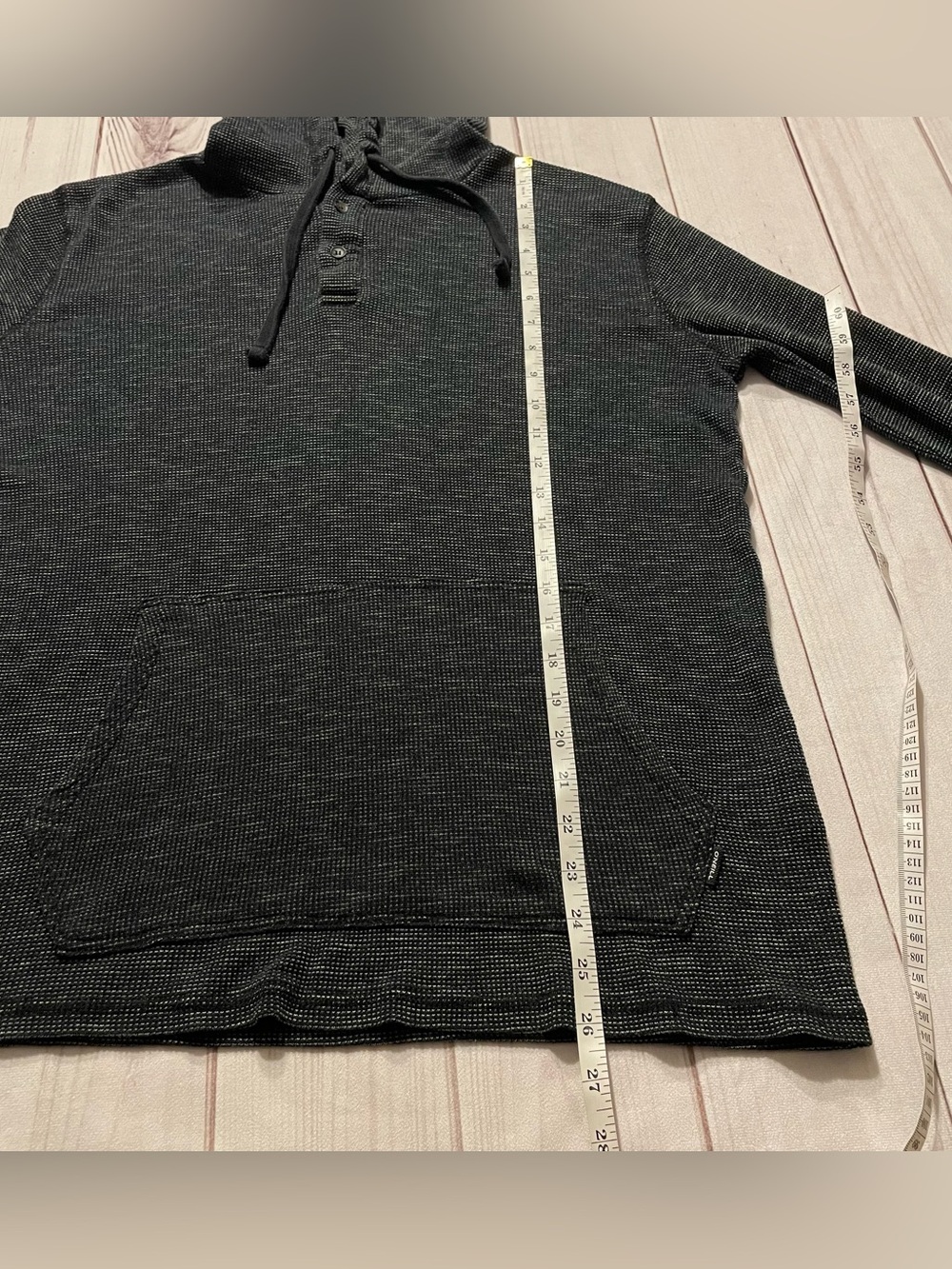 O'Neill Hoodie Shirt Men’s M Black Thermal Waffle Knit Pullover Kangaroo Pocket - Picture 9 of 11